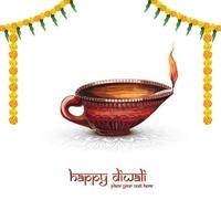 Beautiful diwali greeting card with watercolor diya card background vector