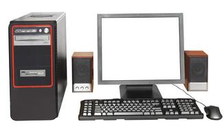 desktop computer with cut out display photo