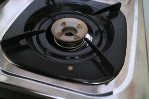 black square placemats on the gas stove photo