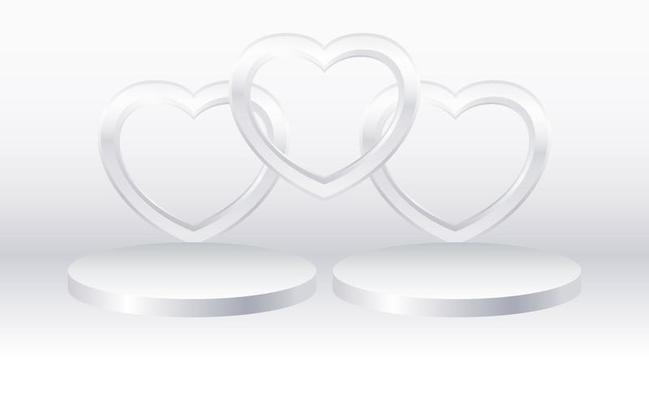 Silver 3d cylinder set podium with heart presentation mock up