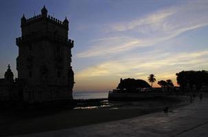 Torre de Belem in Lisbon, Portugal, during nightfall photo