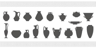 Greek vases silhouettes. Ancient amphoras and pots glyph illustration. Clay ceramic earthenware. Vector. vector