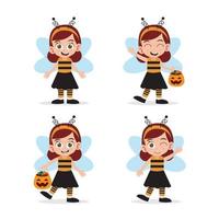 linda chica con traje de abeja para la ilustración de vector de halloween