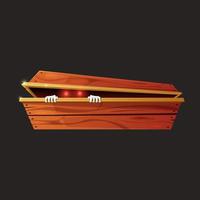 Cartoon wooden coffin. A dead man. Halloween. vector