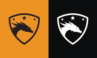 cabeza de dragón y plantilla de diseño de logotipo de icono de escudo. vector
