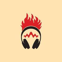 logotipo de icono de onda de sonido de fuego de auriculares abstractos vector