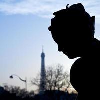 escultura de pont alexandre iii y torre eiffel en paris foto