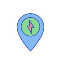location with lightning bolt, charging location icon vector