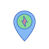 location with lightning bolt, charging location icon vector