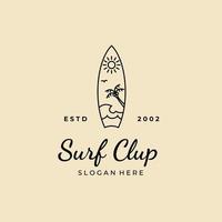 tabla de surf con plantilla de ilustración vectorial de diseño de logotipo de club de surf vector