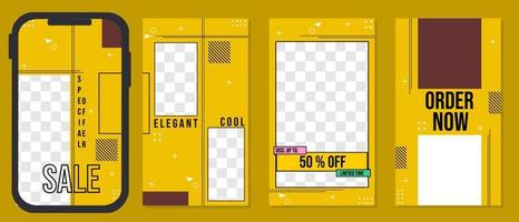 yellow color social media story ad template set. modern geometric design for mobile apps vector