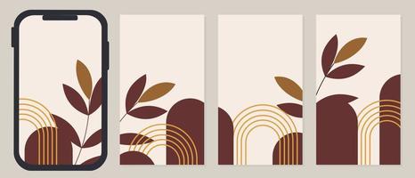 fondos boho abstractos para historias. diseño botánico. conjunto de plantillas de portada mínima vertical vectorial para el diseño de redes sociales vector