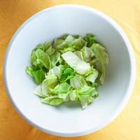 top view of portion of green lettuce in bowl photo