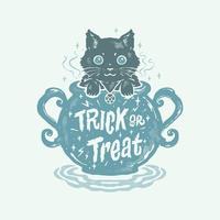 Trick or treat wizard cauldron cat illustration vector