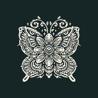 Vintage butterfly tattoo mandala illustration