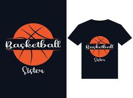 ilustraciones de hermanas de baloncesto para el diseño de camisetas listas para imprimir vector