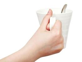 white mug in hand isolated photo