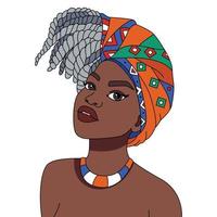 Black woman with braids headwrap modern afro girl hairstyle vector coloring illustration