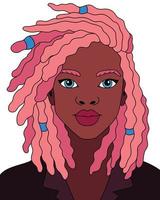 Pink hairstyle African black woman afro modern girl vector coloring illustration artwork