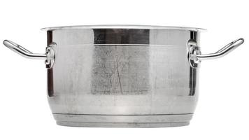 side view of small stainless steel saucepan photo