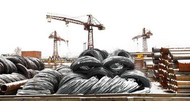 storage of reinforcing steel rolls on yard photo