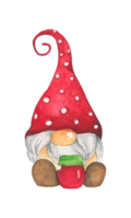 Watercolor illustration of cute christmas gnome. png