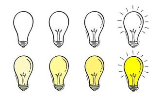 set of hand drawn light bulb symbol in doodle style vector