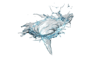 Remolino 3d agua azul clara esparcida alrededor, salpicaduras de agua transparente. ilustración de procesamiento 3d png