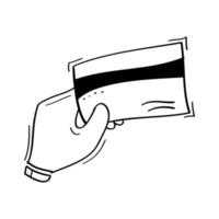 hand drawn hand holding credit card vector