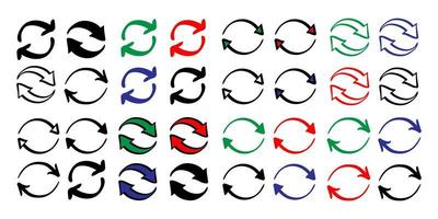 set of hand drawn double reverse circular swap arrow icon in doodle style vector