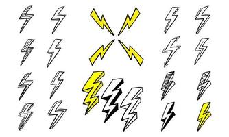 set of hand drawn lightning icon in doodle style vector