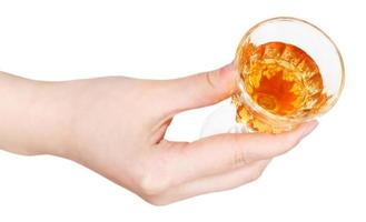 top view of hand holding glass of dessert wine photo