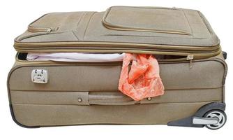 textile suitcase with fell out female panties photo