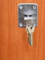 keys on ring in keyhole of door photo