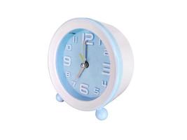 blue round alarm clock white on a white background photo