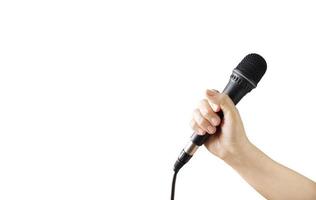 hand with microphone isolated on white background text input area photo