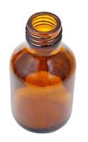 small open brown glass oval pharmacy bottle photo