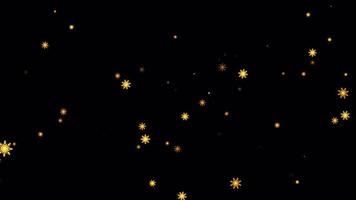 Falling glow gold snowflakes animation on black background