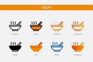 icono de sopa en un estilo diferente. iconos vectoriales de sopa diseñados en contorno, sólido, coloreado, relleno, degradado y estilo plano. símbolo, ilustración de logotipo. ilustración vectorial vector