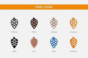 icono de cono de pino en un estilo diferente. iconos vectoriales de cono de pino diseñados en contorno, sólido, coloreado, relleno, degradado y estilo plano. símbolo, ilustración de logotipo. ilustración vectorial vector