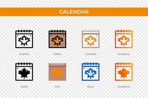 icono de calendario en un estilo diferente. iconos vectoriales de calendario diseñados en contorno, sólido, coloreado, relleno, degradado y estilo plano. símbolo, ilustración de logotipo. ilustración vectorial vector