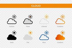 cloud icon in different style. cloud vector icons designed in outline, solid, colored, filled, gradient, and flat style. Symbol, logo illustration. Vector illustration