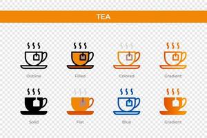 icono de té en un estilo diferente. iconos vectoriales de té diseñados en contorno, sólido, coloreado, relleno, degradado y estilo plano. símbolo, ilustración de logotipo. ilustración vectorial vector
