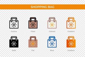 ícono de bolsa de compras en un estilo diferente. iconos de vector de bolsa de compras diseñados en contorno, sólido, coloreado, relleno, degradado y estilo plano. símbolo, ilustración de logotipo. ilustración vectorial