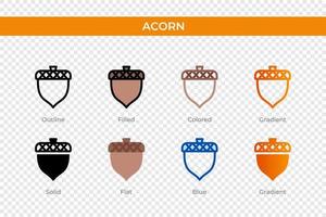 acorn icon in different style. acorn vector icons designed in outline, solid, colored, filled, gradient, and flat style. Symbol, logo illustration. Vector illustration