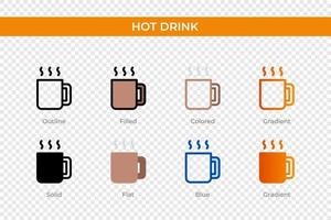 icono de bebida caliente en un estilo diferente. iconos vectoriales de bebidas calientes diseñados en contorno, sólido, coloreado, relleno, degradado y estilo plano. símbolo, ilustración de logotipo. ilustración vectorial vector