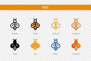 icono de abeja en un estilo diferente. iconos de vector de abeja diseñados en estilo de contorno, sólido, coloreado, relleno, degradado y plano. símbolo, ilustración de logotipo. ilustración vectorial