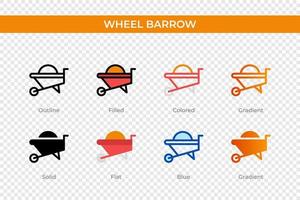 wheel barrow icon in different style. wheel barrow vector icons designed in outline, solid, colored, filled, gradient, and flat style. Symbol, logo illustration. Vector illustration