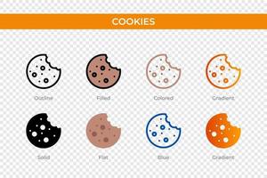 icono de cookies en un estilo diferente. iconos vectoriales de cookies diseñados en contorno, sólido, coloreado, relleno, degradado y estilo plano. símbolo, ilustración de logotipo. ilustración vectorial vector