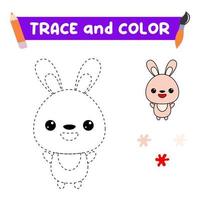 trace and color the animal. A training sheet for preschool children.Educational tasks for kids.Rabbit Coloring Book vector